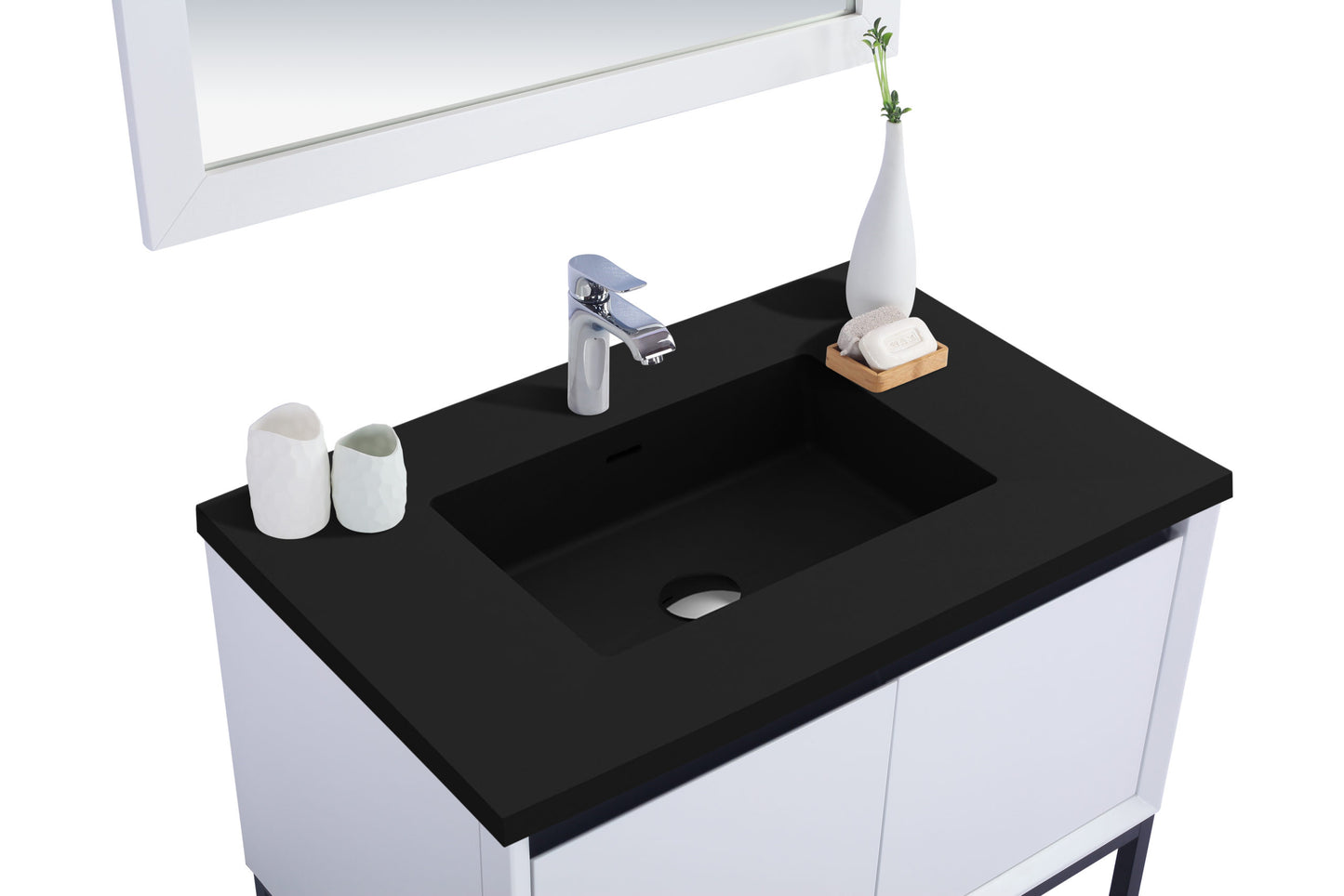 Laviva - Alto 36" White Bathroom Vanity with Matte Black VIVA Stone Solid Surface Countertop