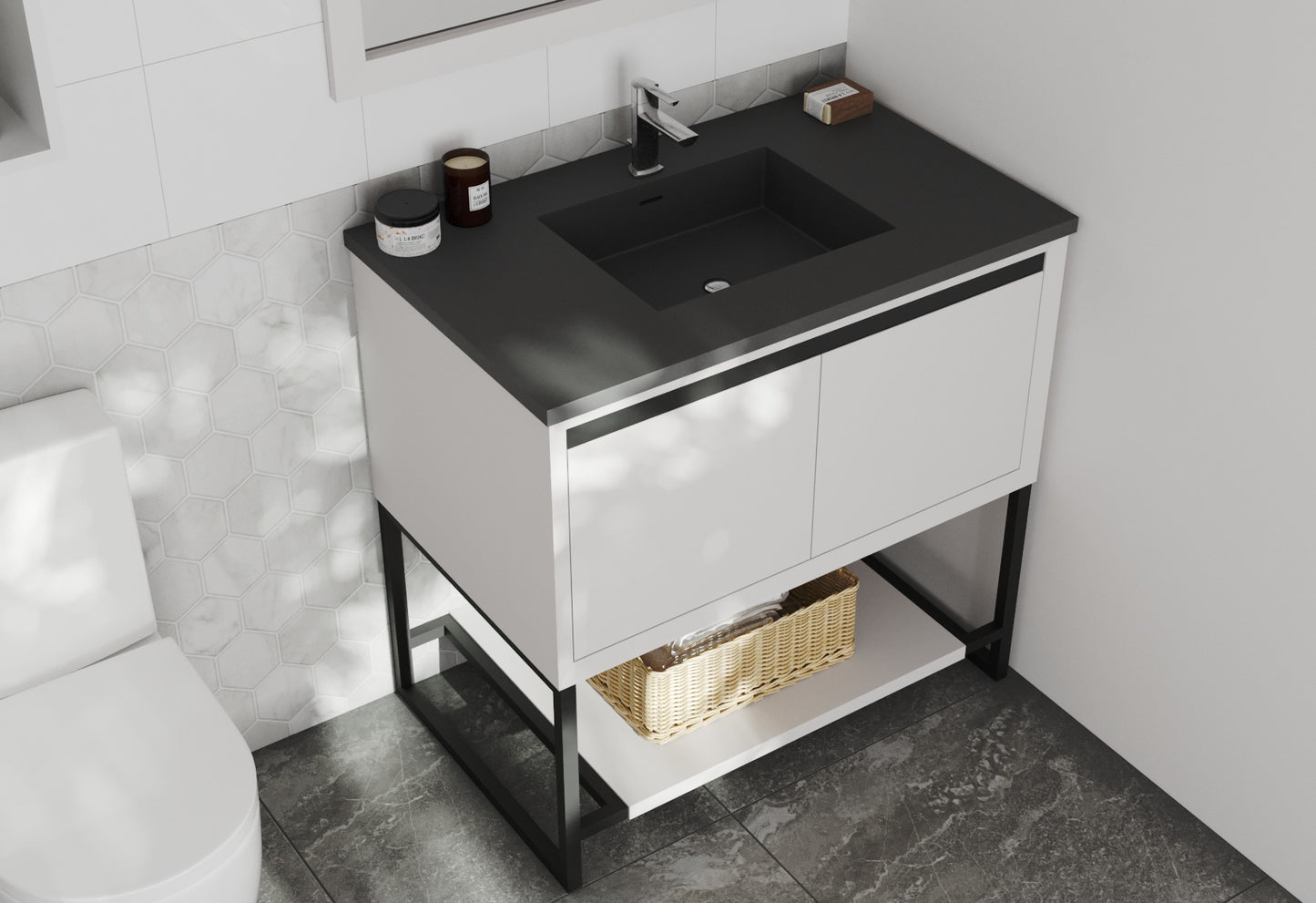 Laviva - Alto 36" White Bathroom Vanity with Matte Black VIVA Stone Solid Surface Countertop