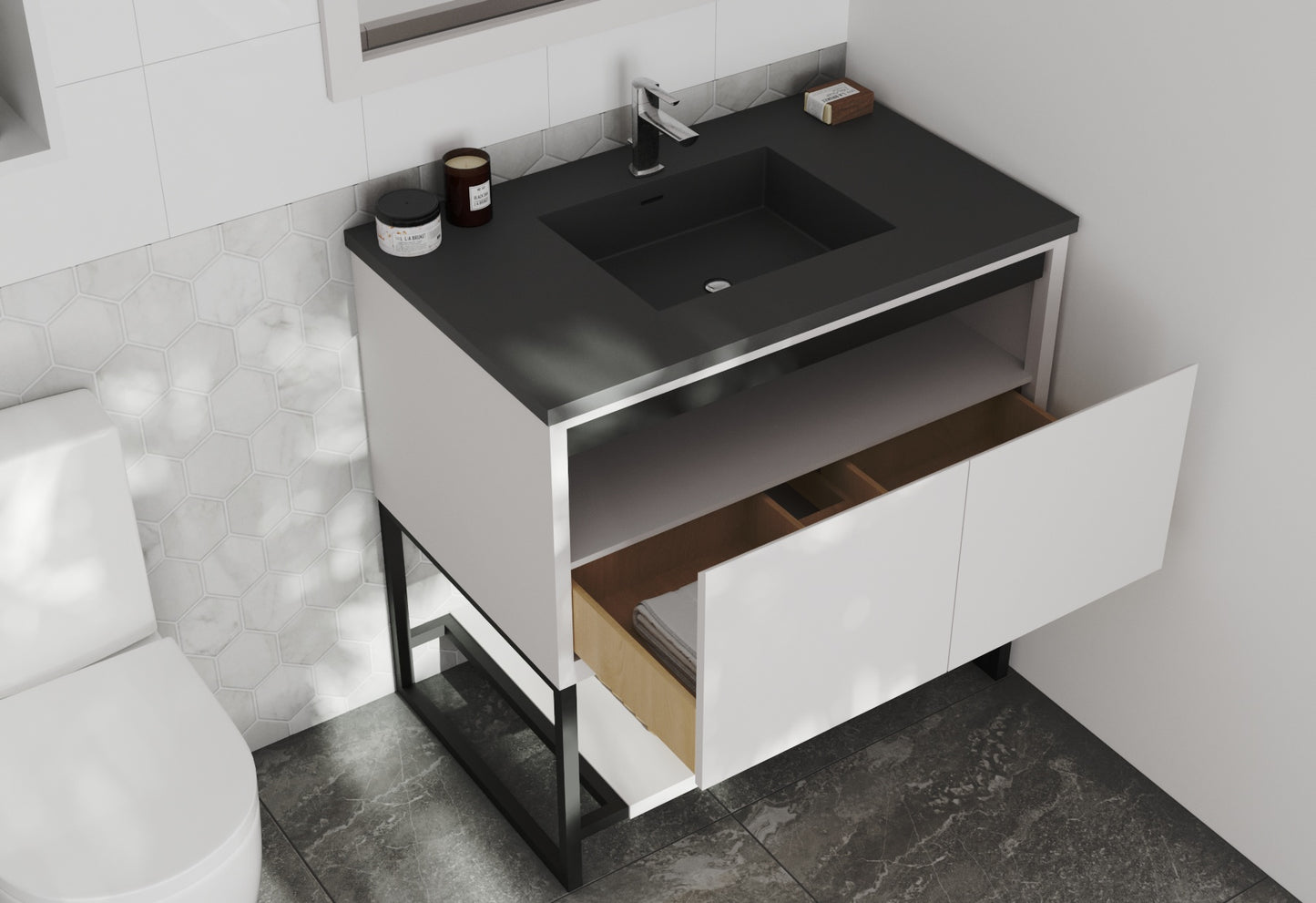 Laviva - Alto 36" White Bathroom Vanity with Matte Black VIVA Stone Solid Surface Countertop