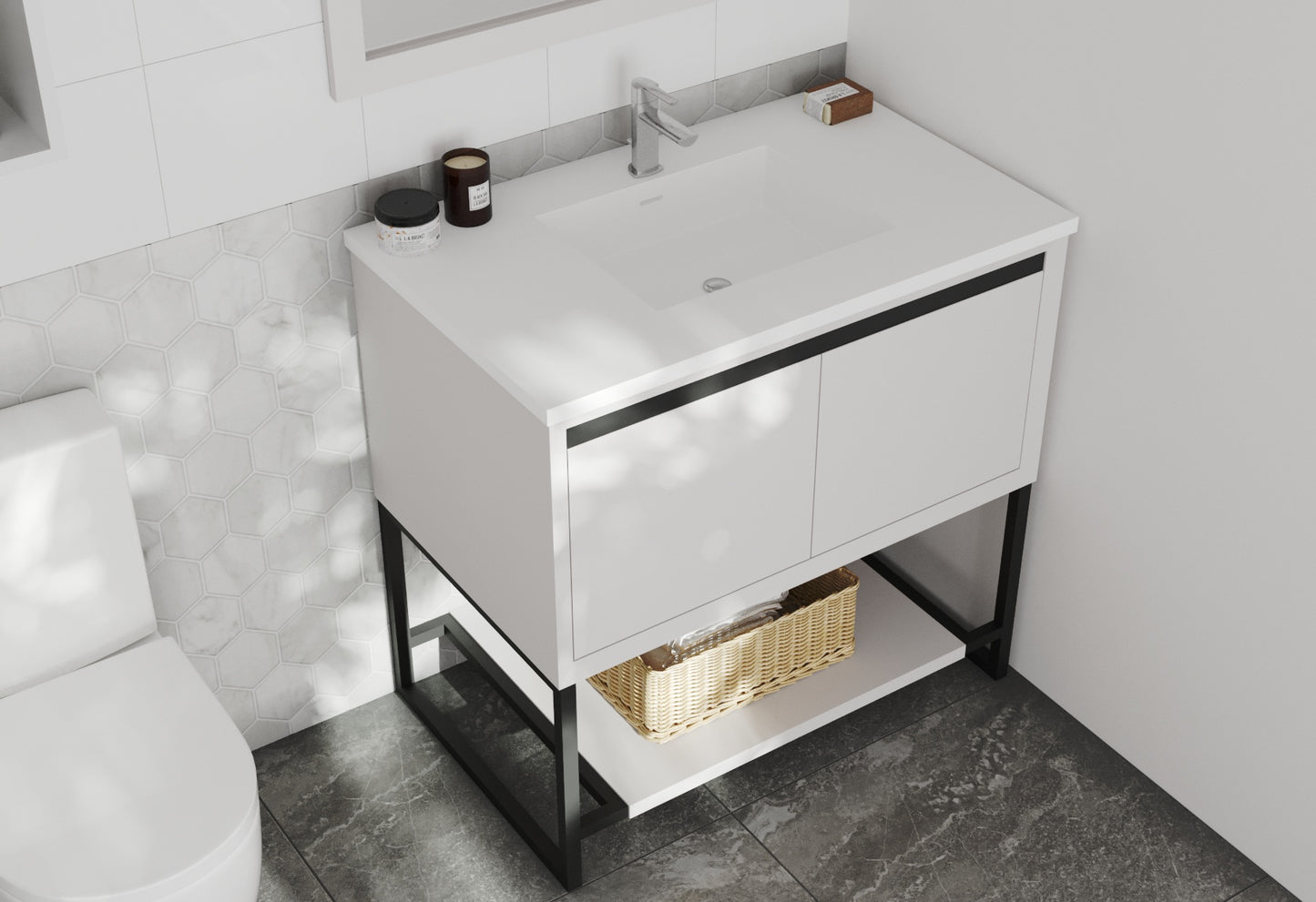 Laviva - Alto 36" White Bathroom Vanity with Matte White VIVA Stone Solid Surface Countertop