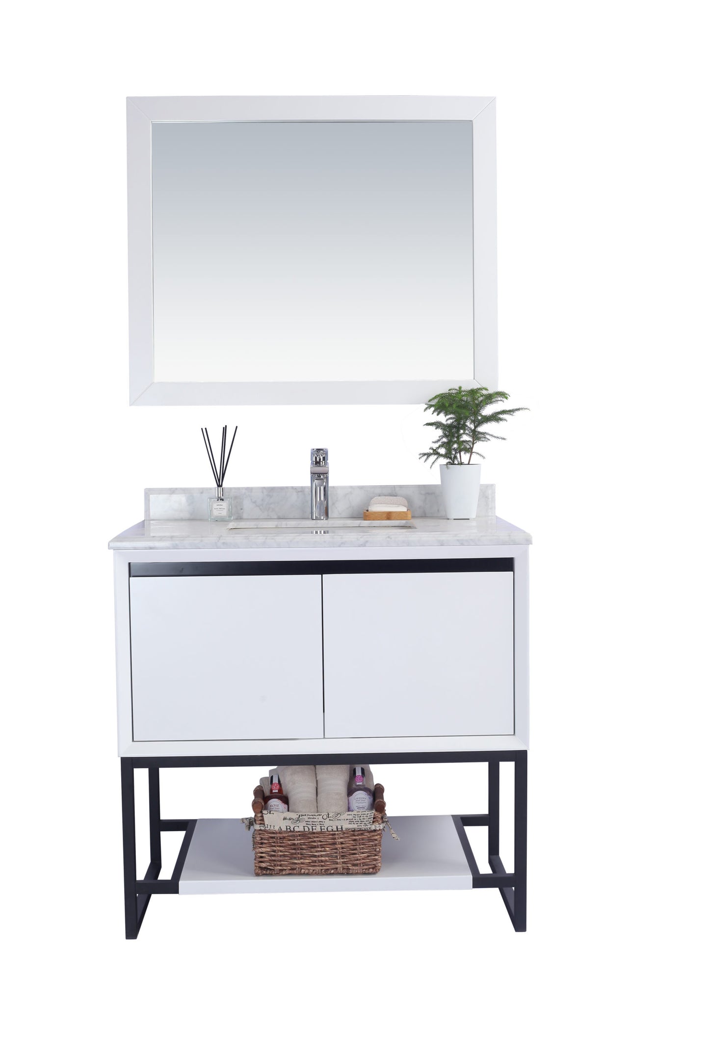 Laviva - Alto 36" White Bathroom Vanity with White Carrara Marble Countertop