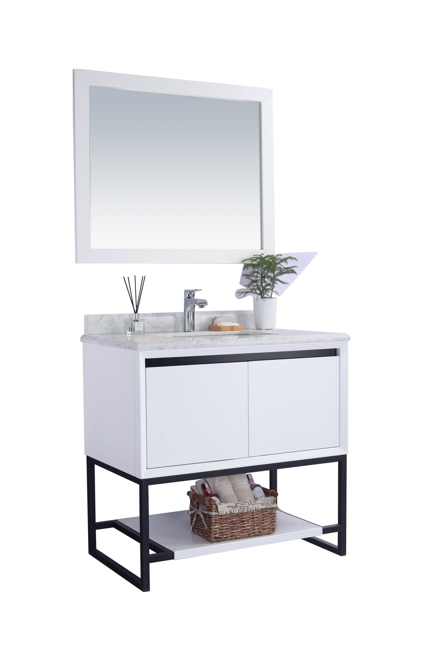 Laviva - Alto 36" White Bathroom Vanity with White Carrara Marble Countertop