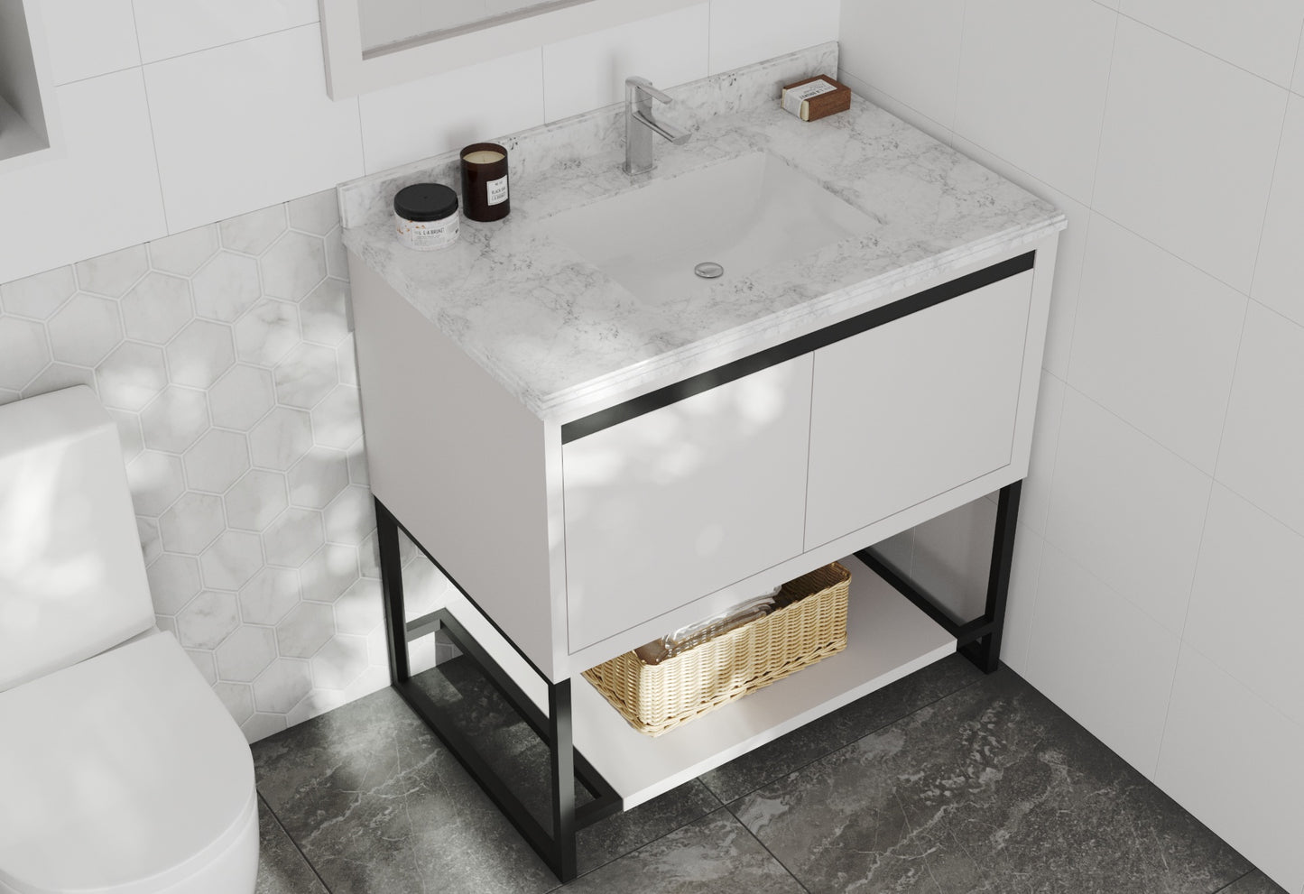 Laviva - Alto 36" White Bathroom Vanity with White Carrara Marble Countertop