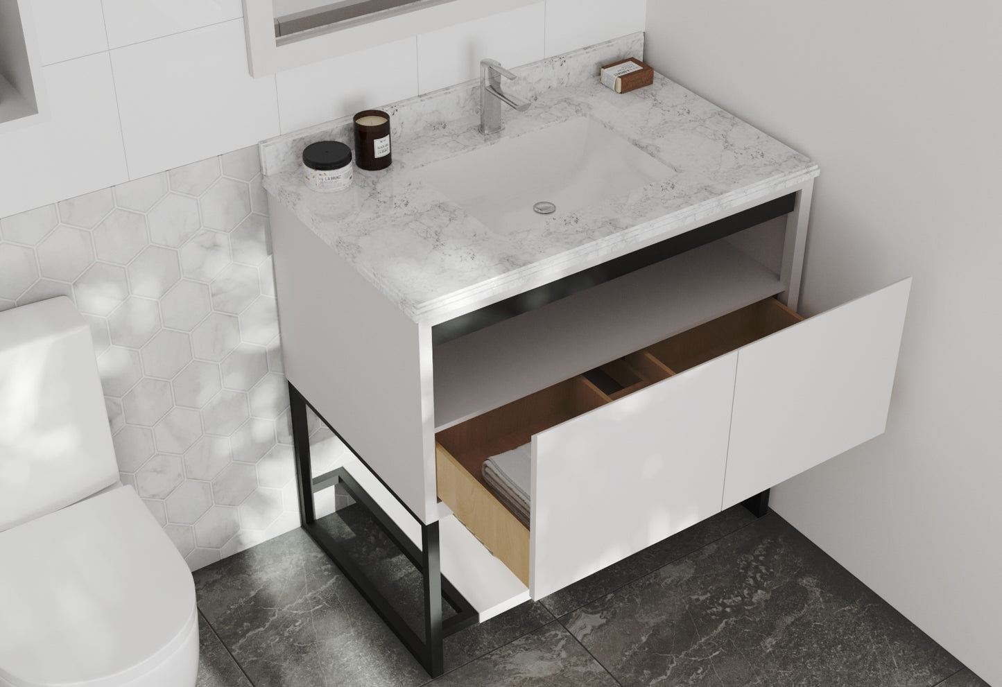 Laviva - Alto 36" White Bathroom Vanity with White Carrara Marble Countertop