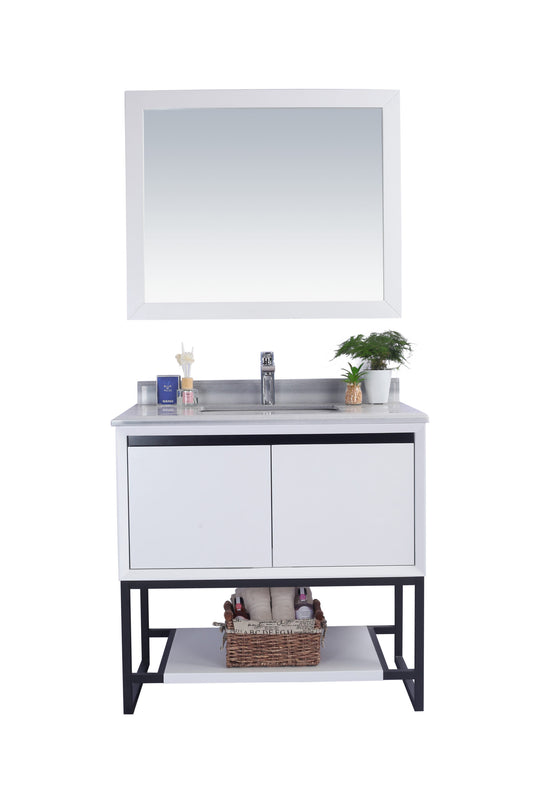 Laviva - Alto 36" White Bathroom Vanity with White Stripes Marble Countertop