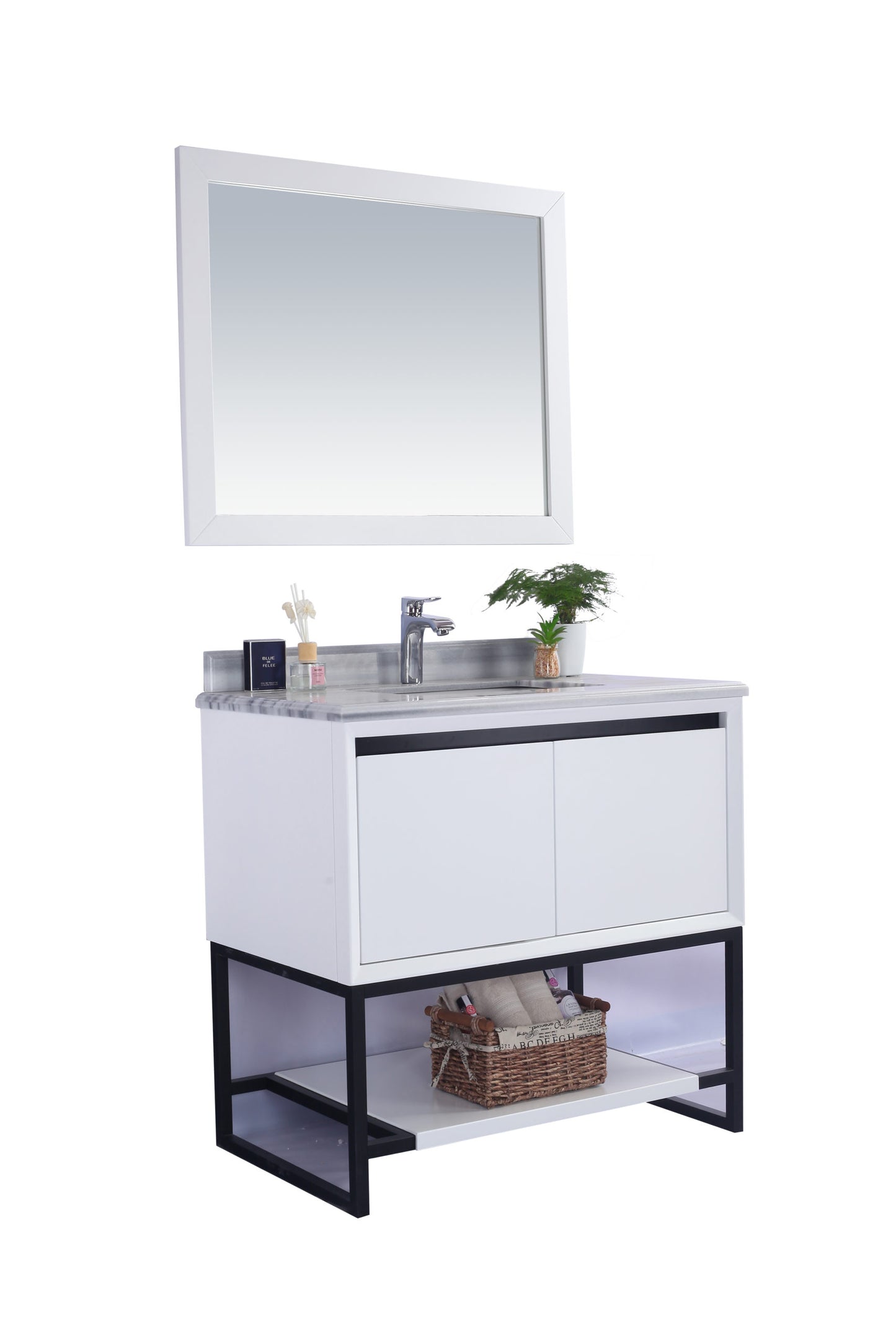 Laviva - Alto 36" White Bathroom Vanity with White Stripes Marble Countertop