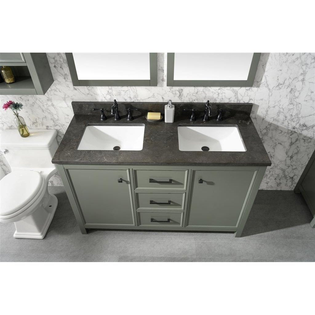 54" Pewter Green Finish Double Vanity Cabinet with Blue Lime Stone Top | Legion Furniture | WLF2154-PG