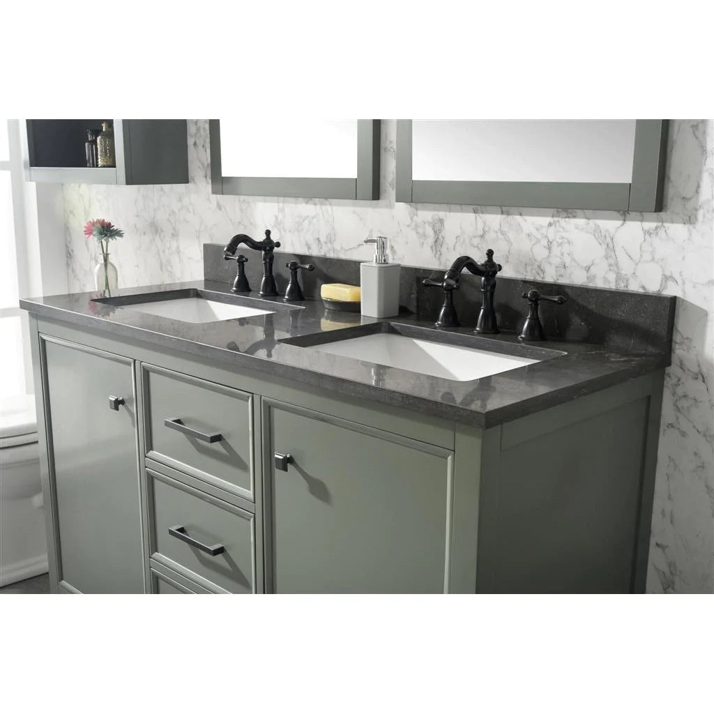 54" Pewter Green Finish Double Vanity Cabinet with Blue Lime Stone Top | Legion Furniture | WLF2154-PG