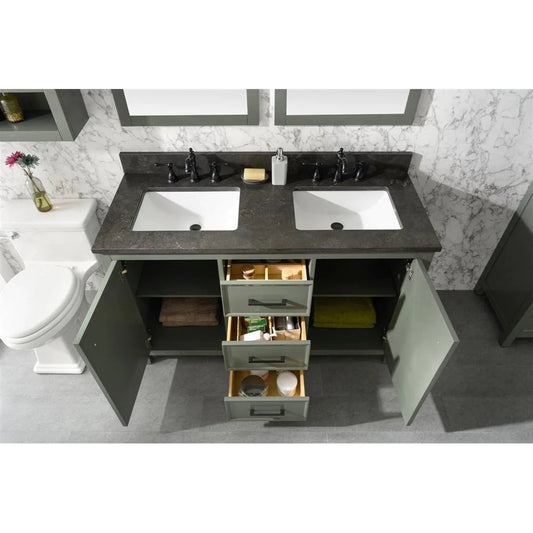 54" Pewter Green Finish Double Vanity Cabinet with Blue Lime Stone Top | Legion Furniture | WLF2154-PG