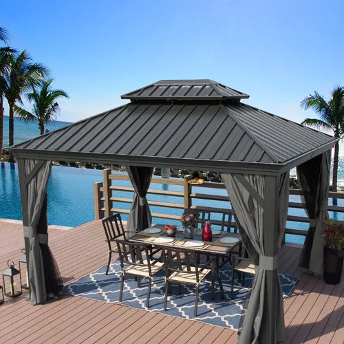 Annelyse 12 Ft. W x 10 Ft. D Aluminum Patio Gazebo (Gray)