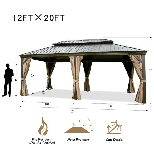 Calaro 20 Ft. W x 12 Ft. D Galvanized Steel Patio Gazebo