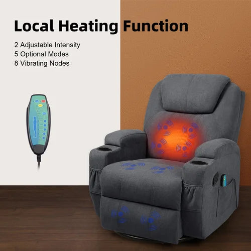 Heated Massage Chair with Swivel and Rocking Function