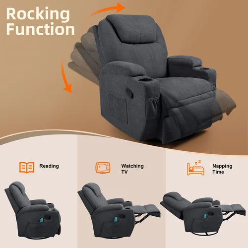 Heated Massage Chair with Swivel and Rocking Function