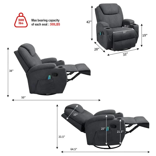 Heated Massage Chair with Swivel and Rocking Function